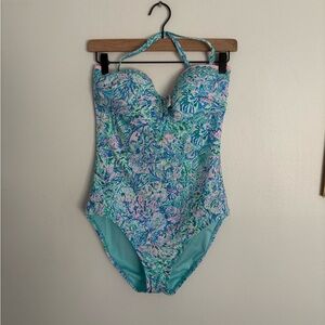 Lilly Pulitzer Jagger One-Piece Swimsuit Surf Blue Soleil It On Me Womens Large